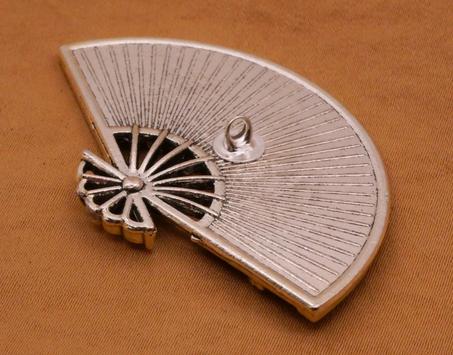 Fan Rose Butterfly Large Silver Metal Button 35x54mm