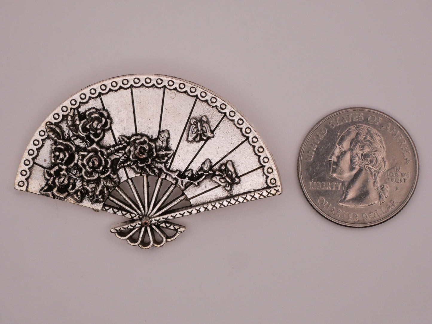 Fan Rose Butterfly Large Silver Metal Button 35x54mm