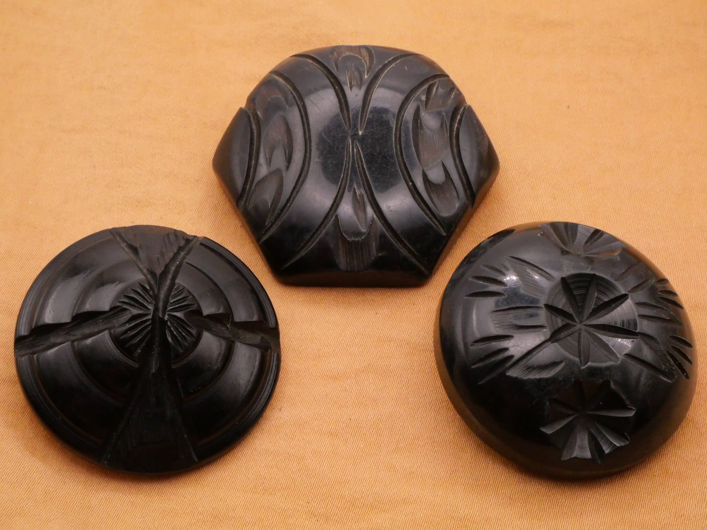 Black Carved Early Plastic Vintage Large Button Various 37-44mm