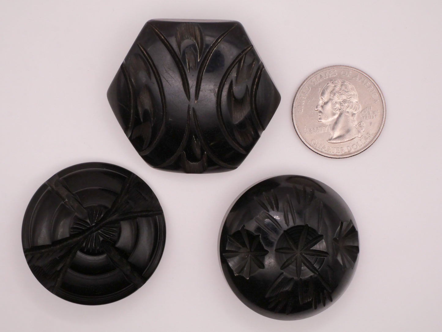 Black Carved Early Plastic Vintage Large Button Various 37-44mm