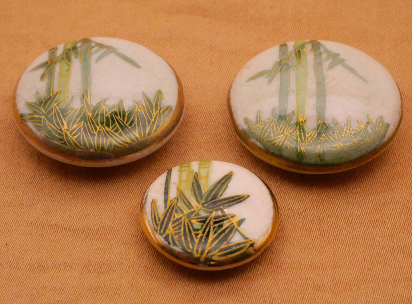 Bamboo Satsuma Hand-Painted Porcelain Ceramic Vintage Button 19-24mm