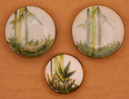 Bamboo Satsuma Hand-Painted Porcelain Ceramic Vintage Button 19-24mm
