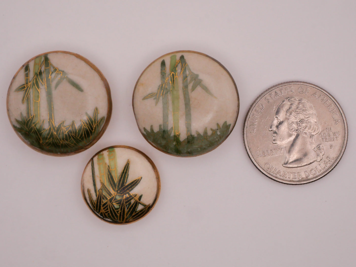 Bamboo Satsuma Hand-Painted Porcelain Ceramic Vintage Button 19-24mm