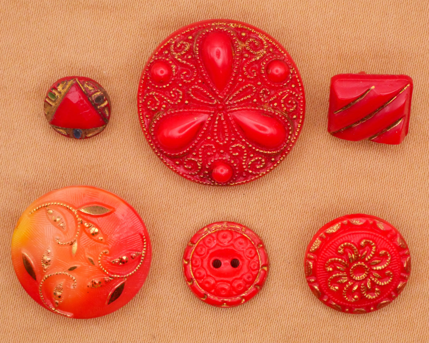 Red Glass Gold Painted Vintage Button Various 9-22mm