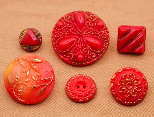 Red Glass Gold Painted Vintage Button Various 9-22mm