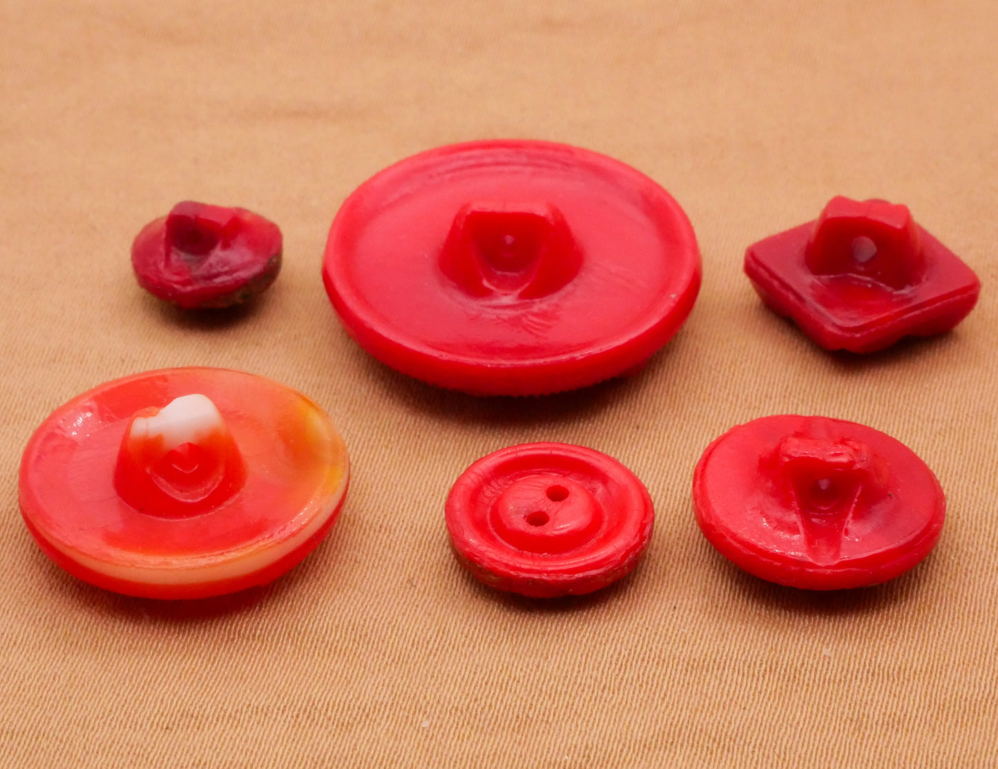 Red Glass Gold Painted Vintage Button Various 9-22mm