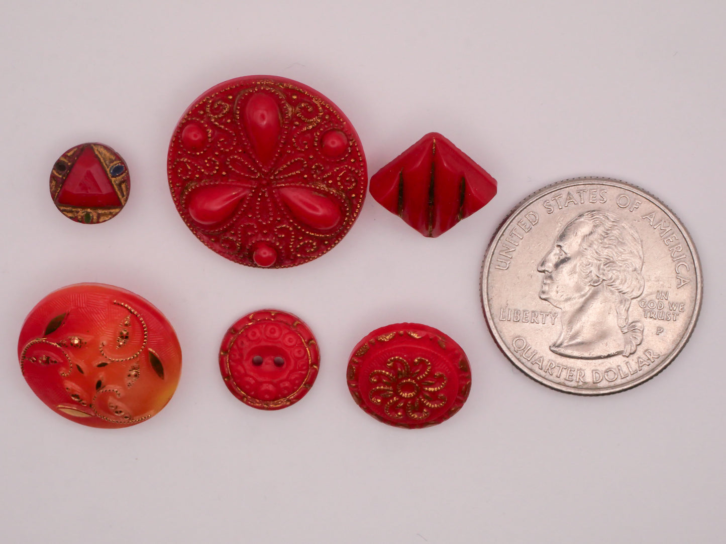 Red Glass Gold Painted Vintage Button Various 9-22mm