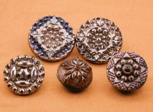 Star Silver Luster Black Glass Antique Glass Button Various 12-16mm