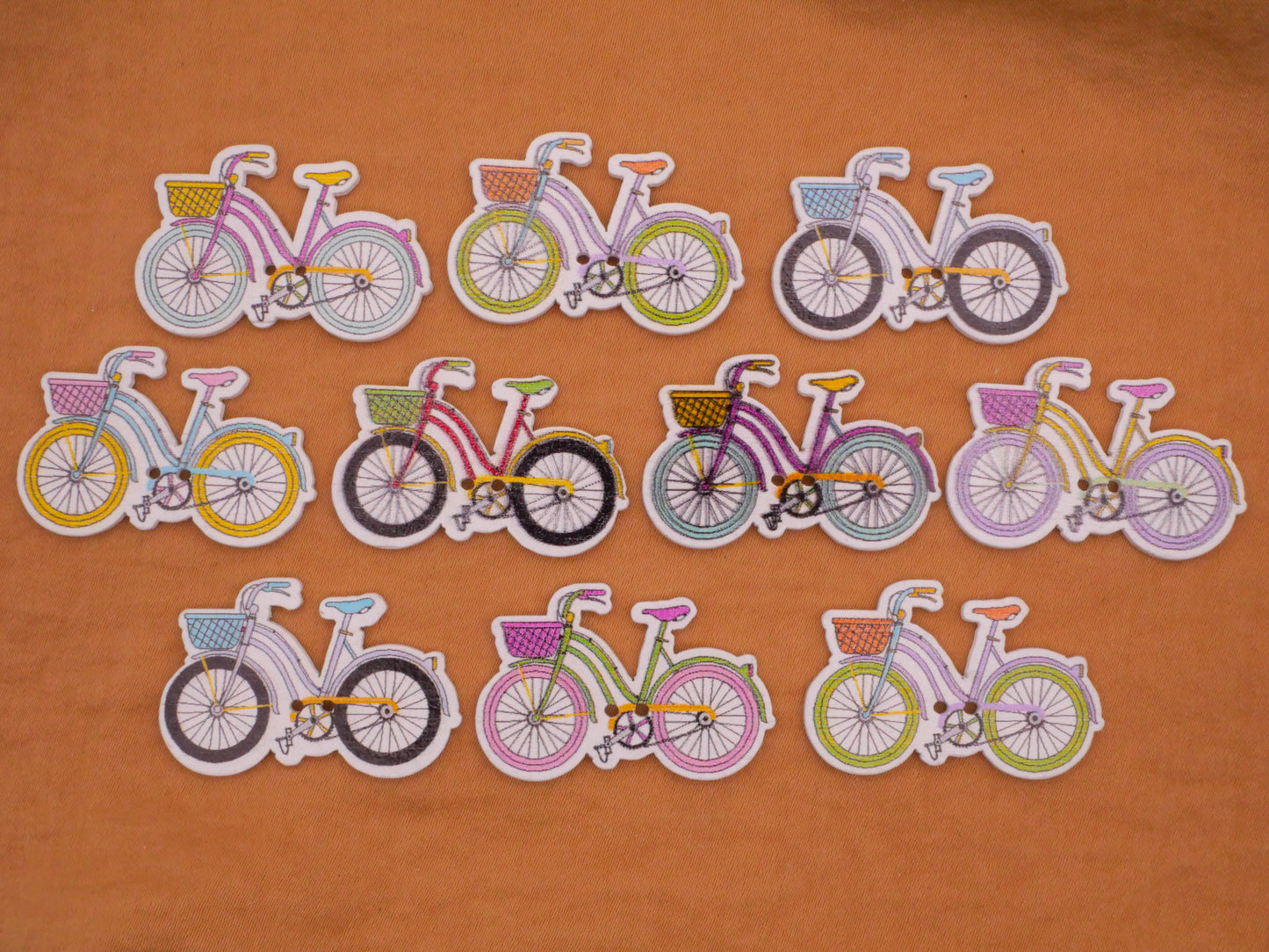 Bike Bicycle Wood Assorted Set of Ten Buttons 21x32mm