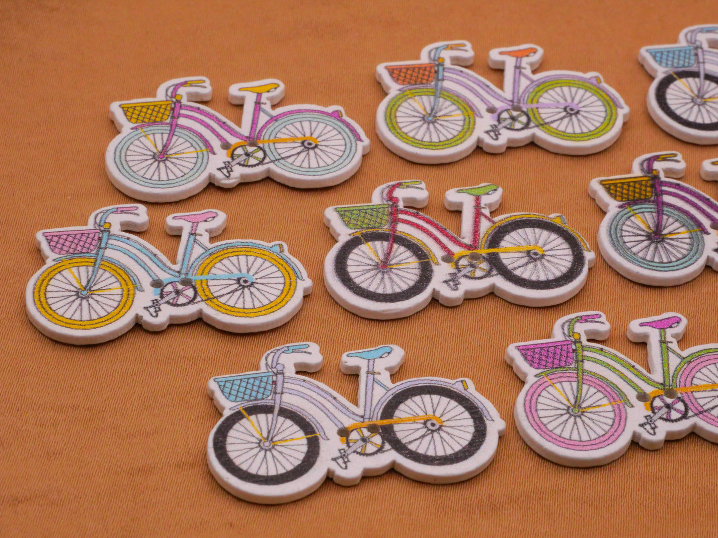 Bike Bicycle Wood Assorted Set of Ten Buttons 21x32mm