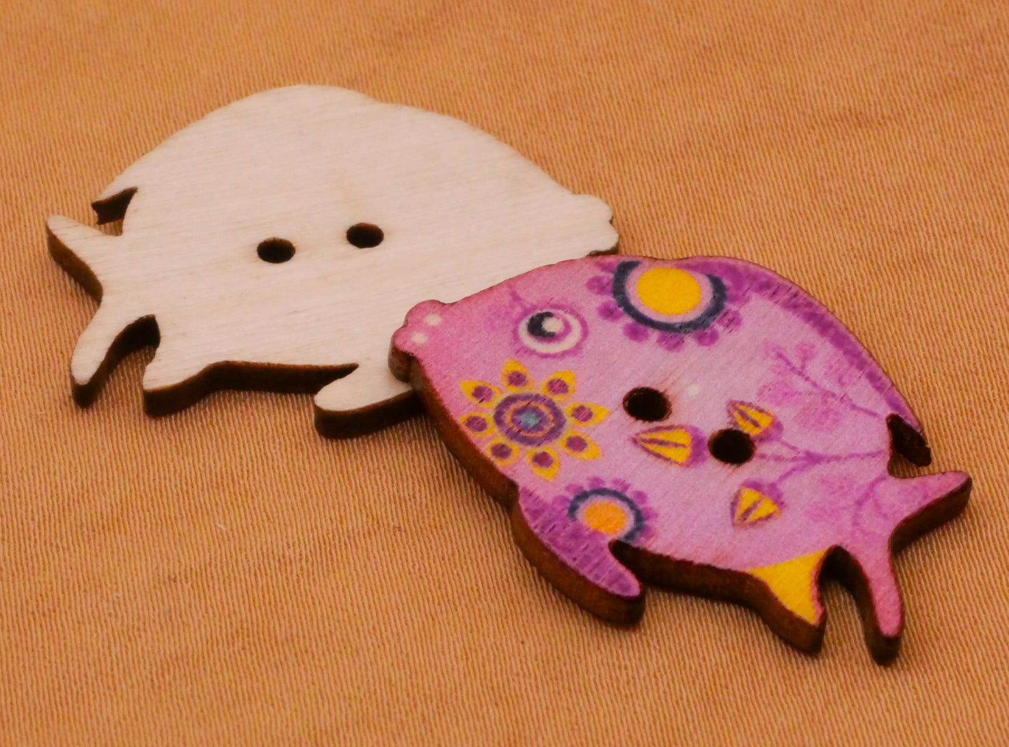 Fish Muted Colors Wood Assorted Set of Ten Buttons 23x30mm
