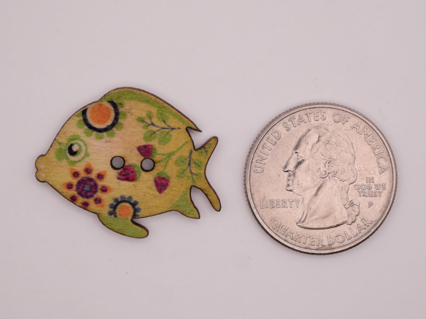 Fish Muted Colors Wood Assorted Set of Ten Buttons 23x30mm