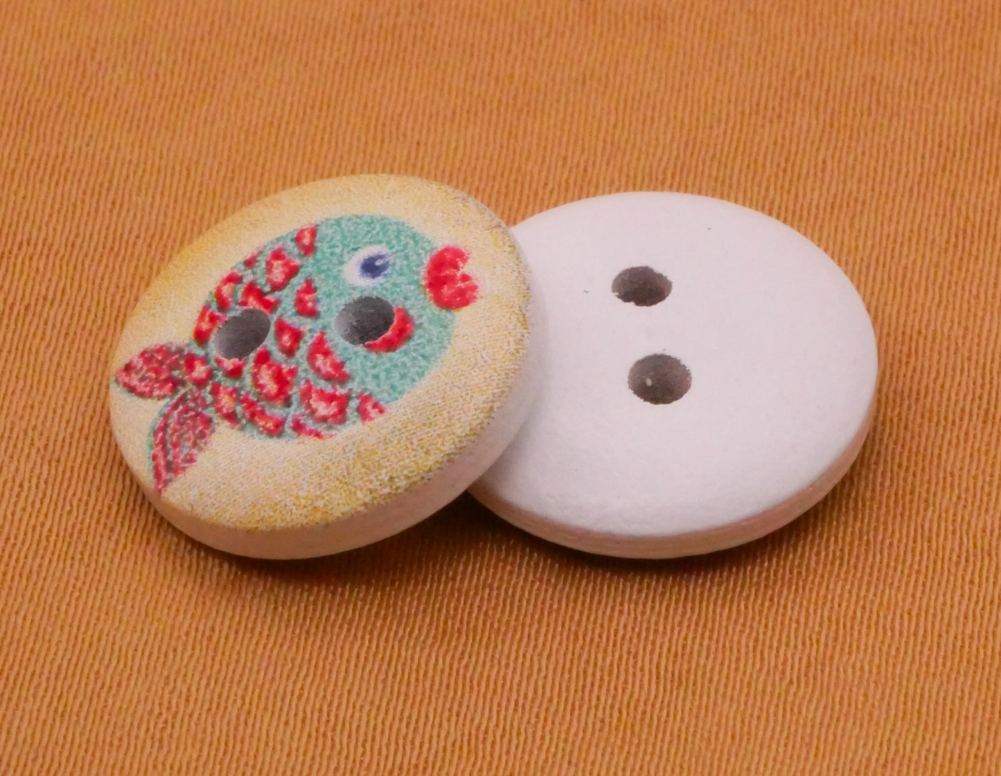 Fish Colorful Wood Assorted Set of Twenty Buttons 15mm