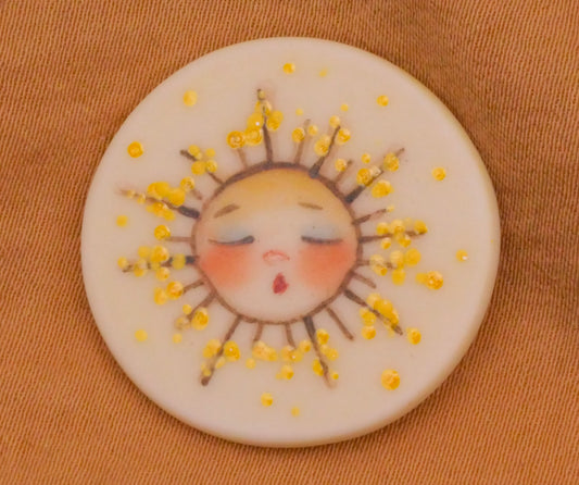 Sun Rays Face Hand-Painted Porcelain Ceramic Button 26mm