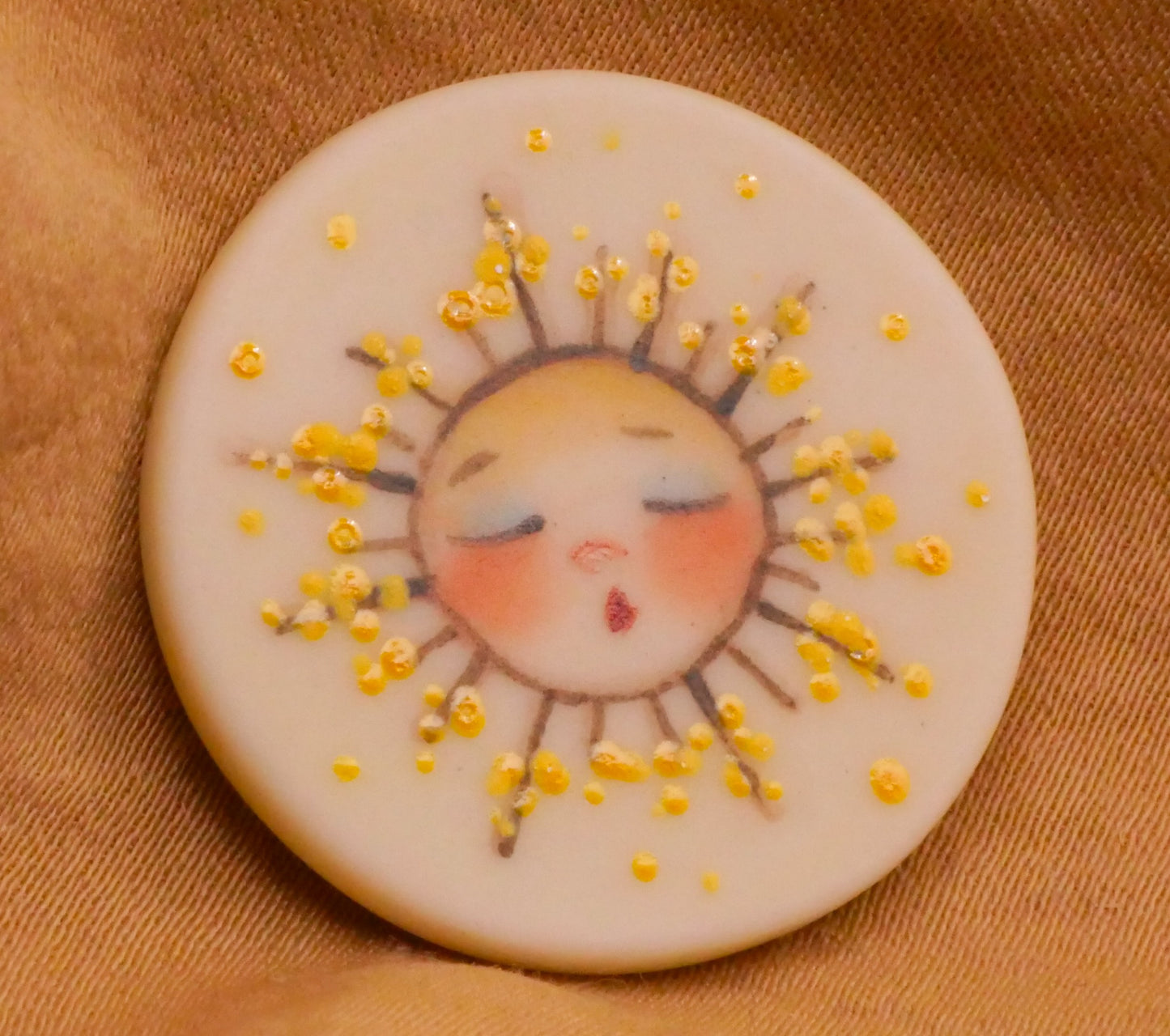 Sun Rays Face Hand-Painted Porcelain Ceramic Button 26mm