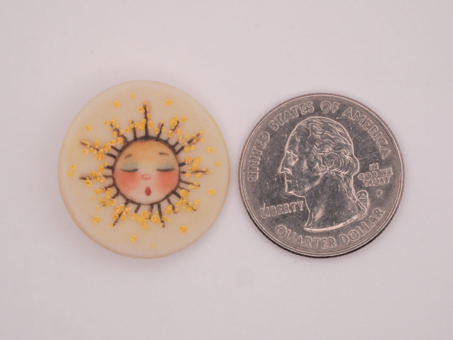 Sun Rays Face Hand-Painted Porcelain Ceramic Button 26mm