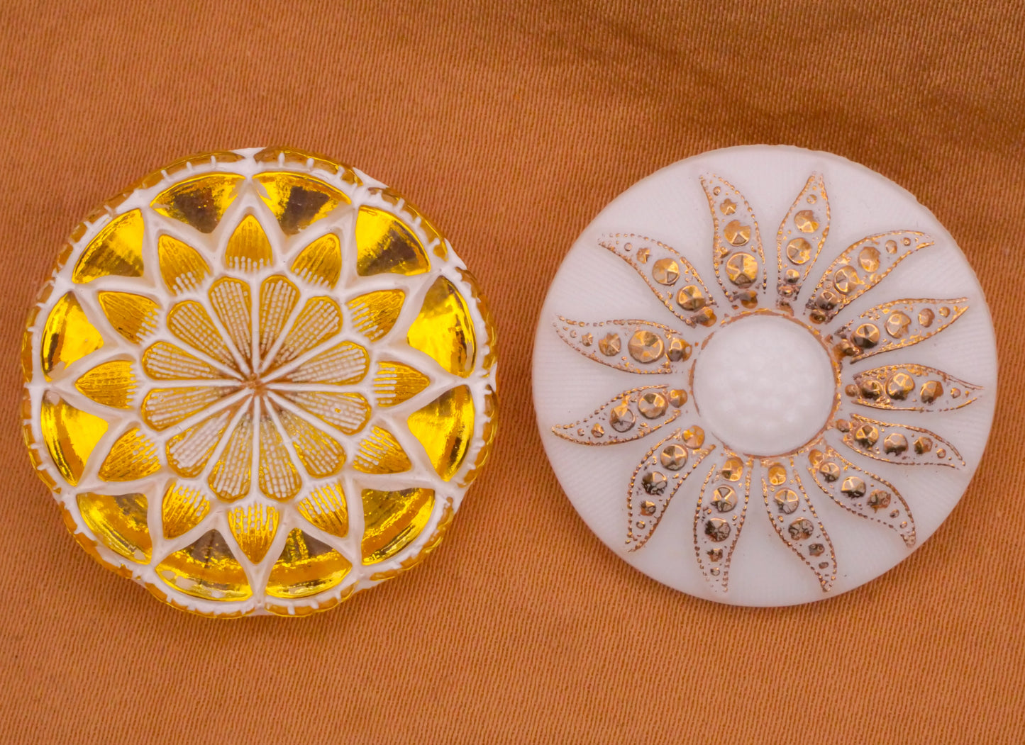 Sun Flower Czech Glass Vintage Button Various 27-28mm