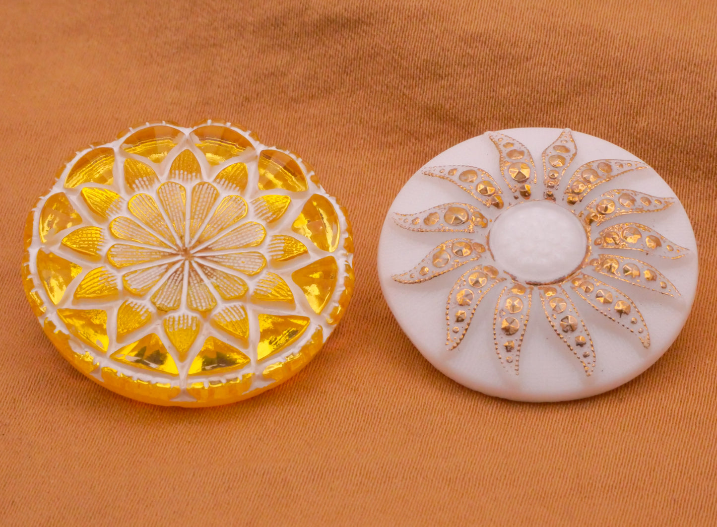 Sun Flower Czech Glass Vintage Button Various 27-28mm