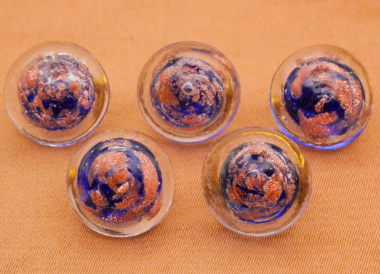 Blue Pink Glitter Swirl Paperweight Glass Button Various 12mm