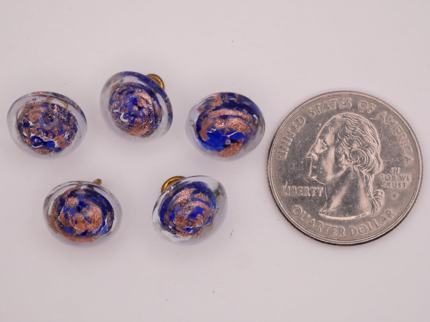 Blue Pink Glitter Swirl Paperweight Glass Button Various 12mm