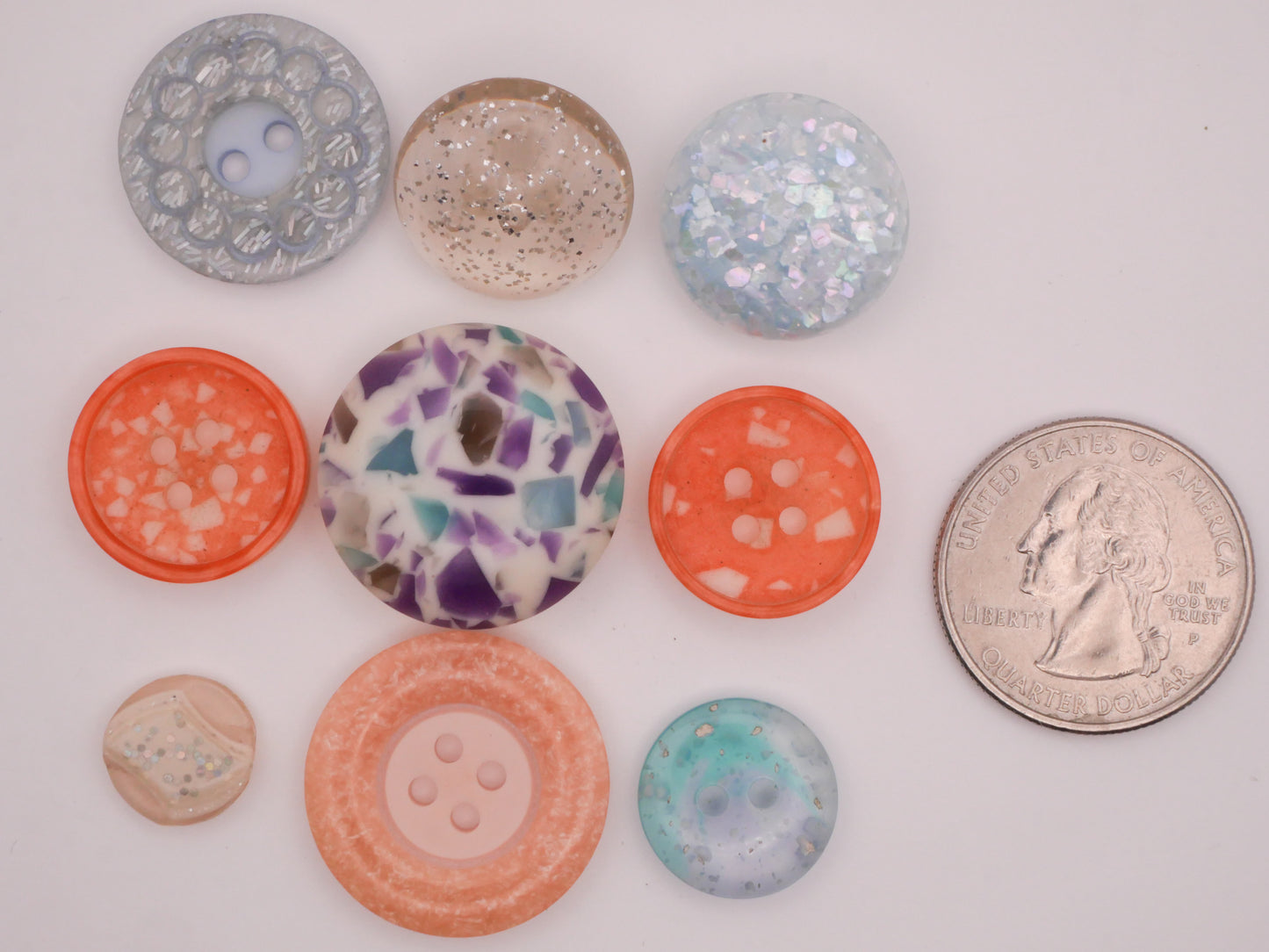 Confetti Glitter in Plastic Vintage Button Various 11-23mm