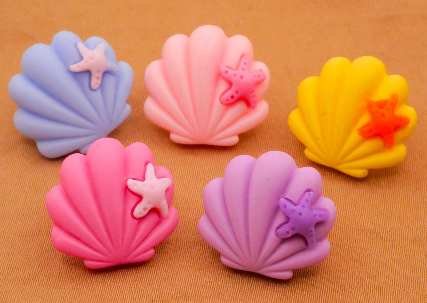 Sea Shell Star Fish Plastic Assorted Set of Three Buttons 16x17mm