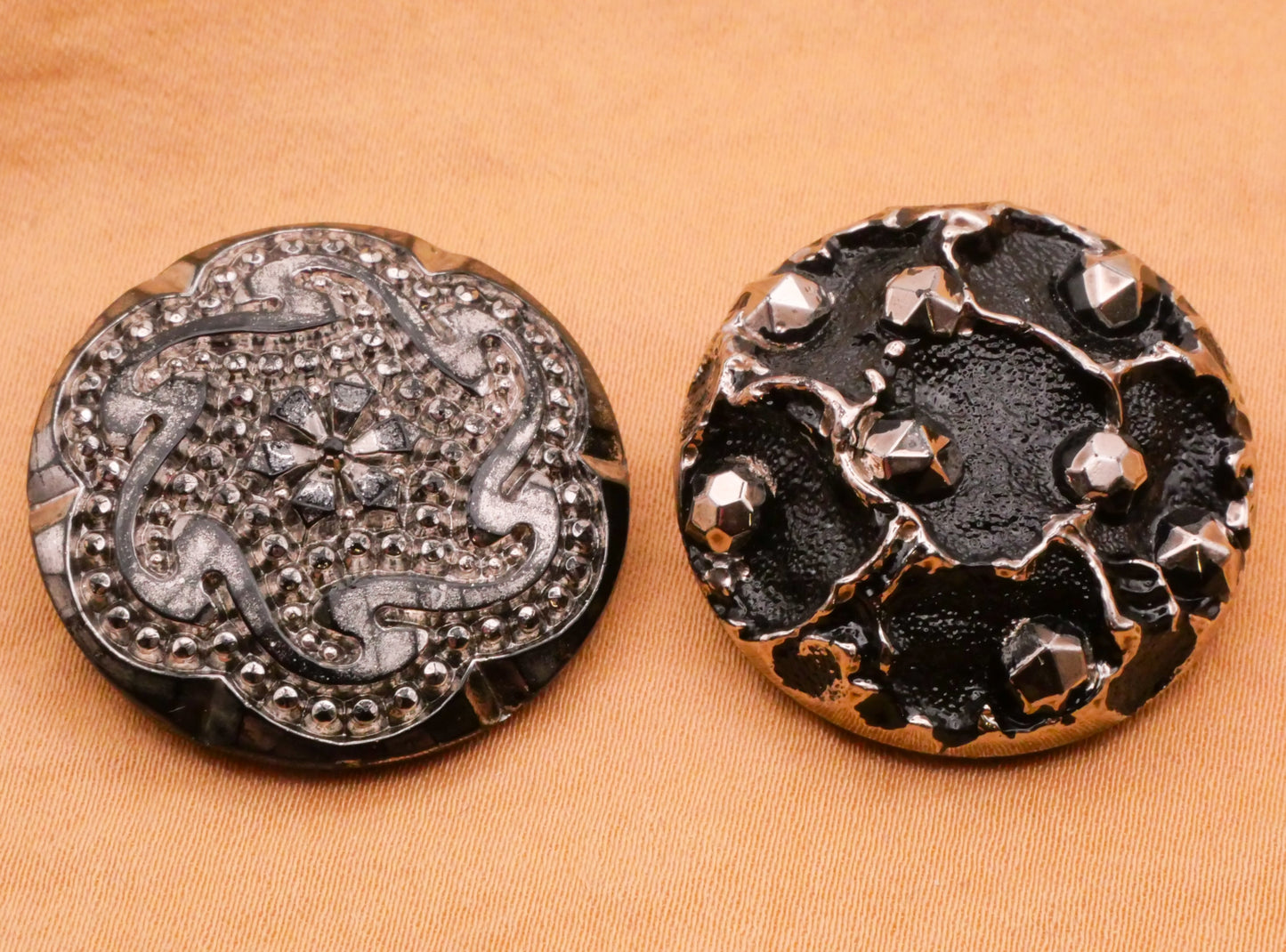 Silver Luster Black Glass Celestial or Oceanic Button Various 26-27mm