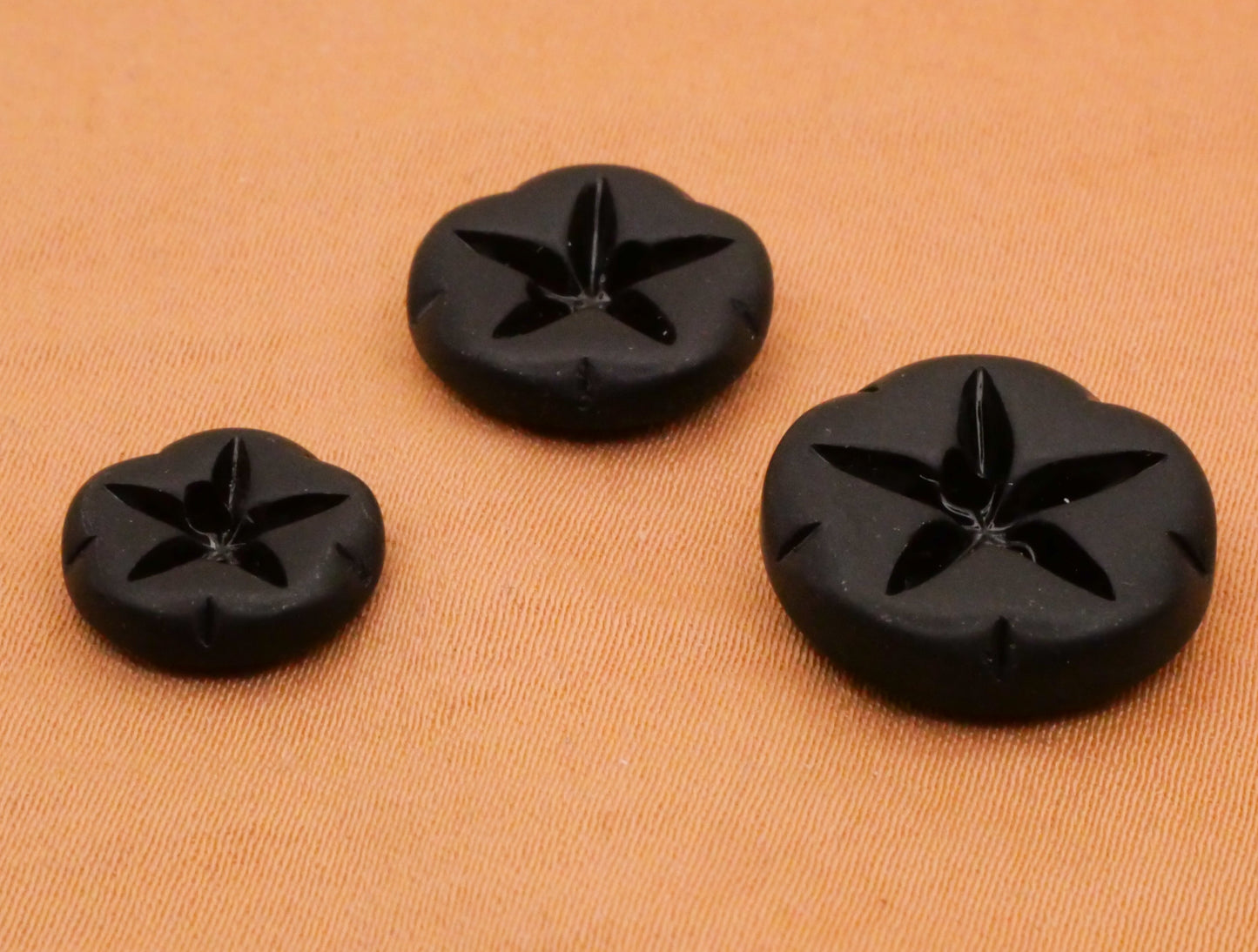 Sand Dollar Matte Black Glass Pair of Buttons Various 11-16mm