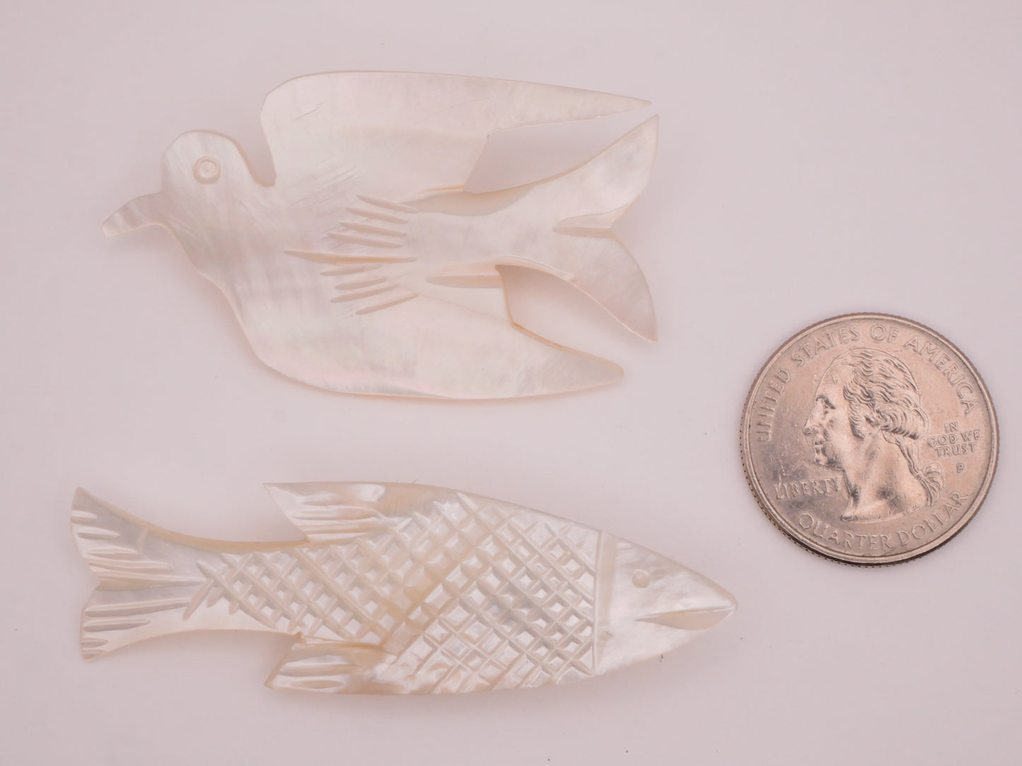 Bird or Fish Bethlehem Carved Mother of Pearl Shell Brooch Pin Embellishment 20-62mm