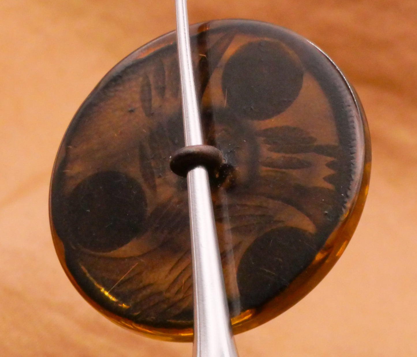 Gold Sand Inlay Carved Semi-Translucent Vintage Plastic Button 28mm