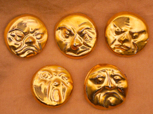Grumpy Man on the Moon Face Gold Ceramic Cecile Durham Studio Button Various 21mm