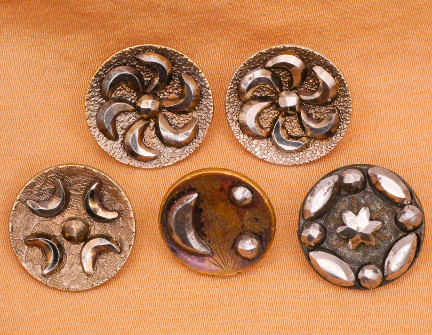 Celestial Steel-Cut Antique Metal Button Various 16-18mm