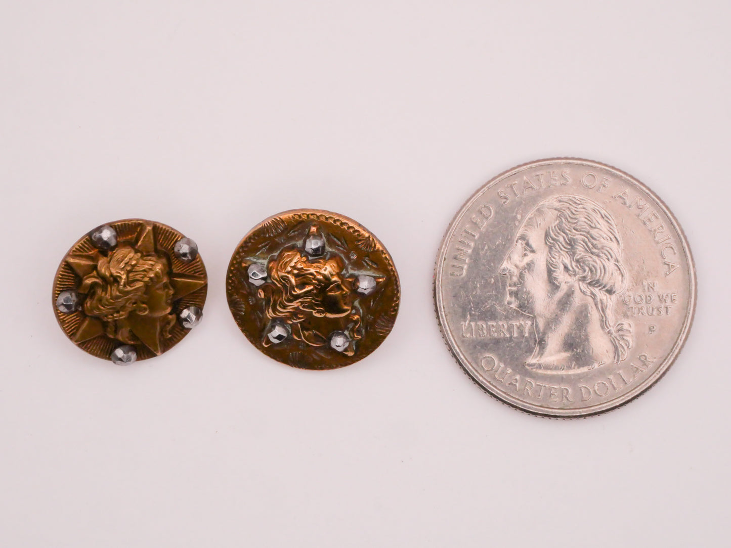 Goddess Astraea Asteria Portrait Star Steel-Cuts Brass Metal Button Various 14-16mm