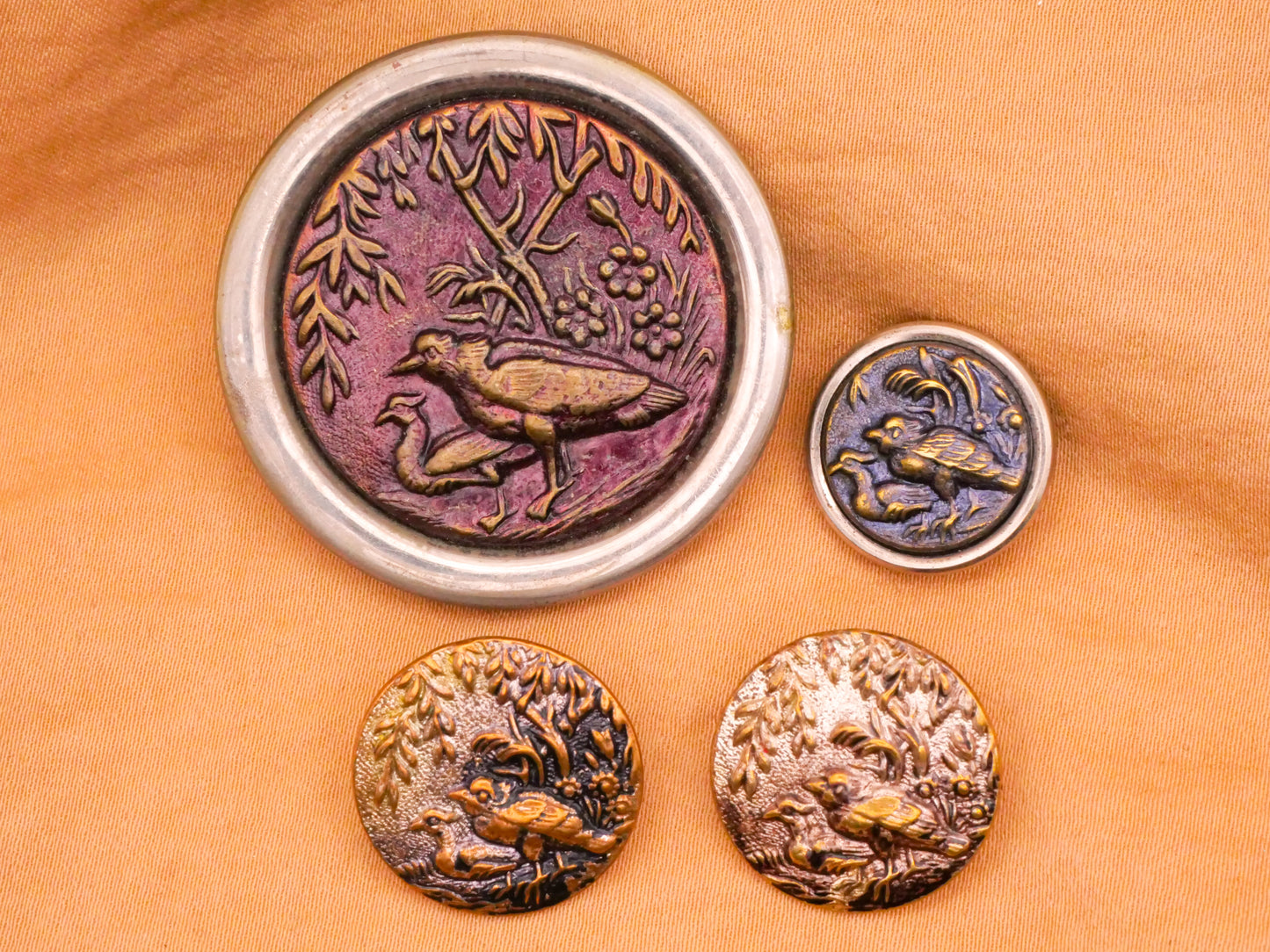 Birds Scene Tinted Victorian Metal Button Various 16-37mm