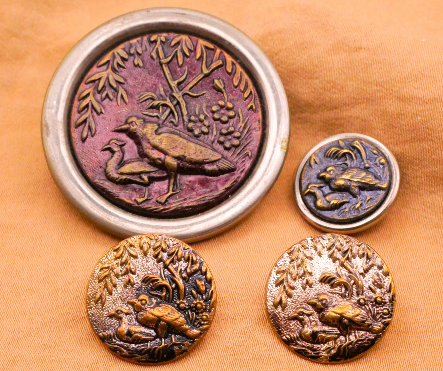 Birds Scene Tinted Victorian Metal Button Various 16-37mm