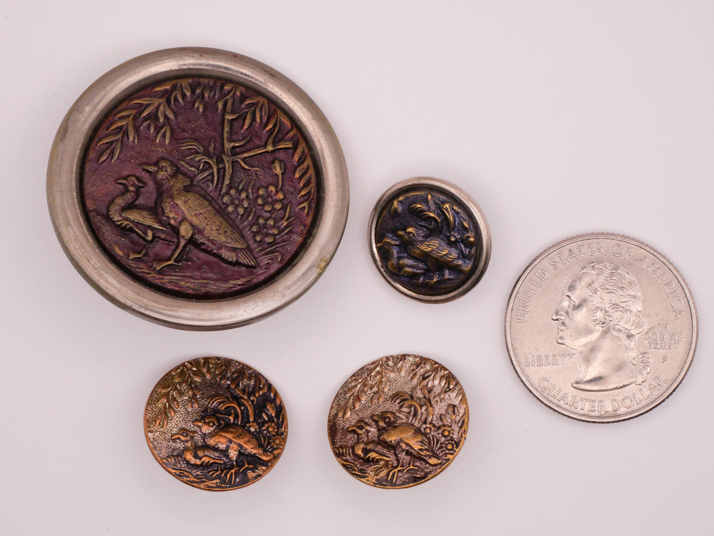 Birds Scene Tinted Victorian Metal Button Various 16-37mm