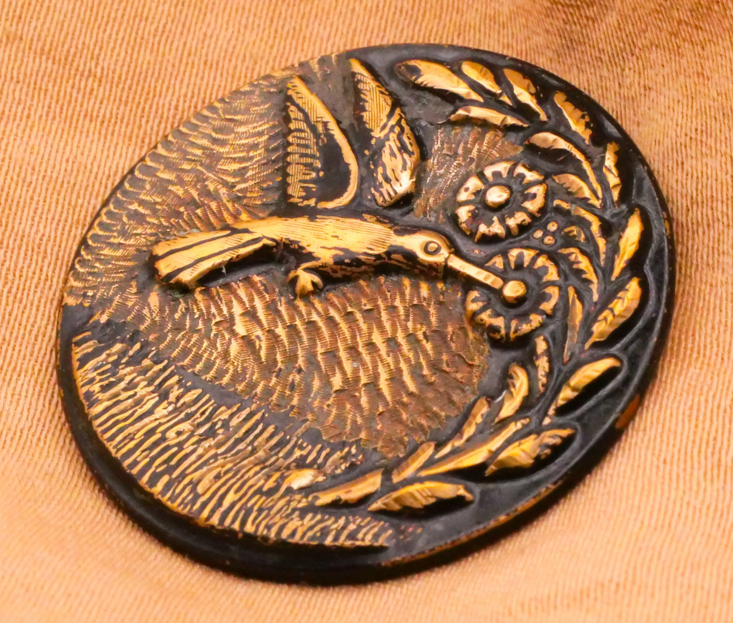 Hummingbird Flower Scene Enamel Metal Button 26mm