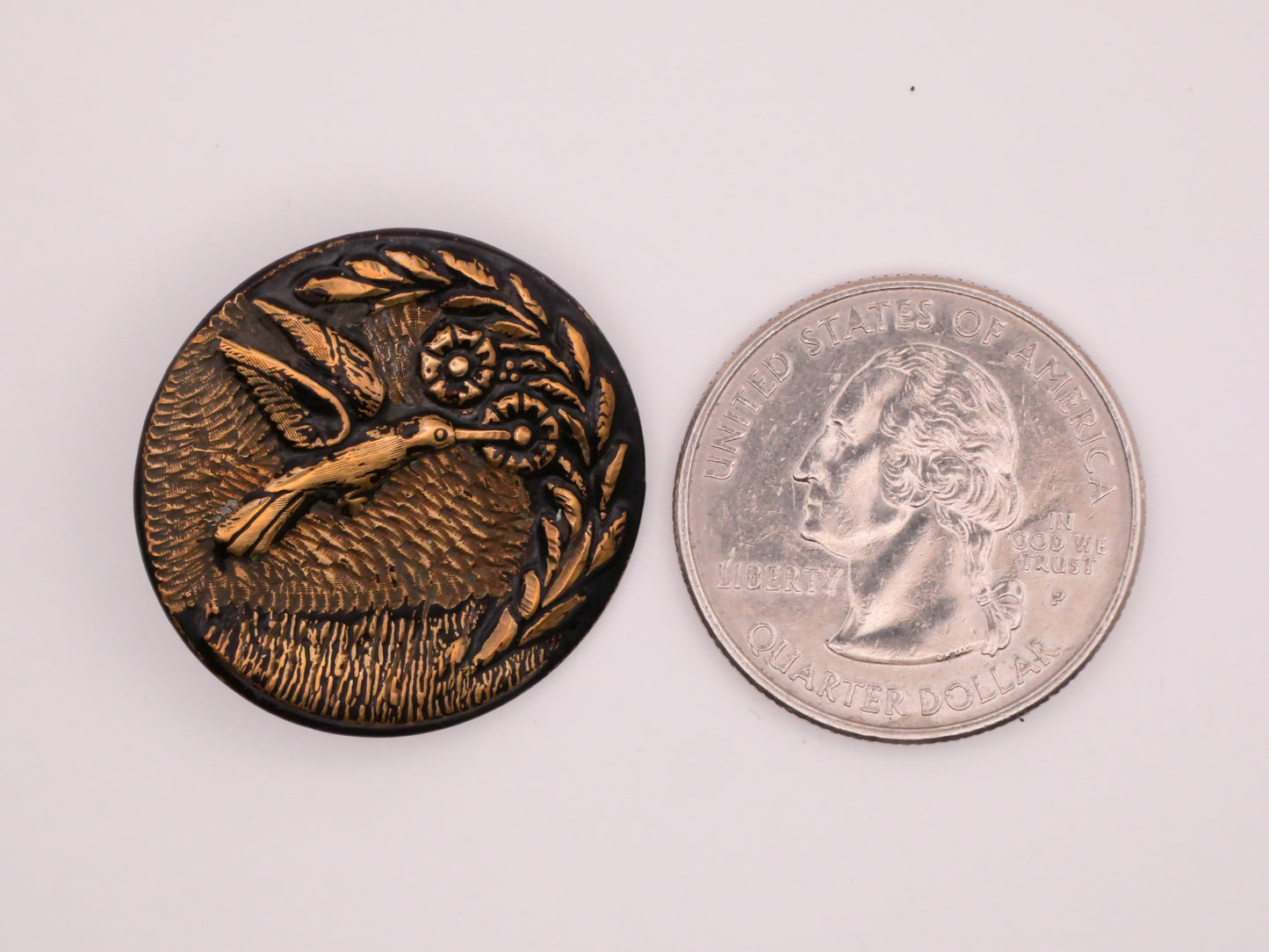 Hummingbird Flower Scene Enamel Metal Button 26mm