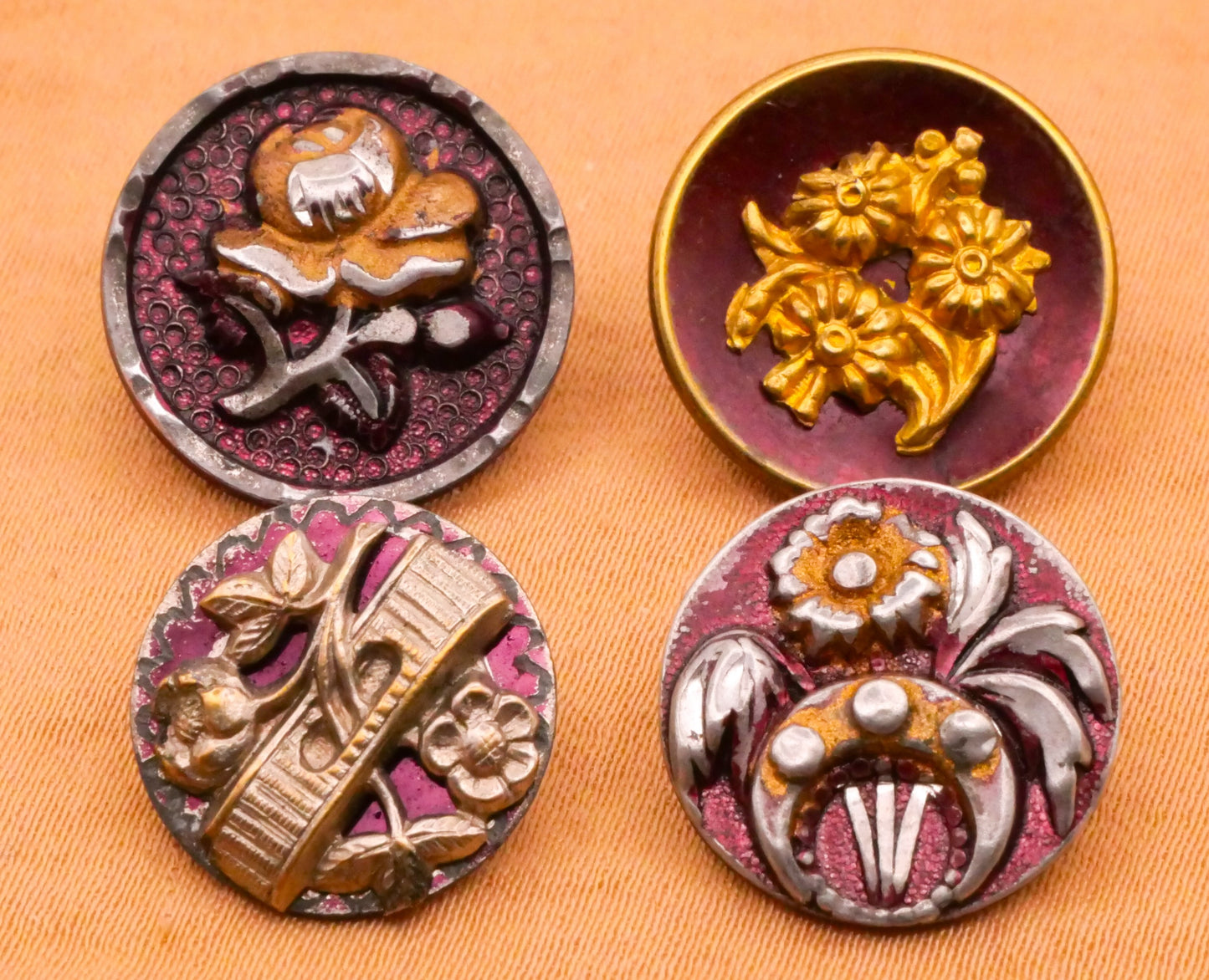Flower Floral Purple Tinted Victorian Metal Button Various 14-16mm