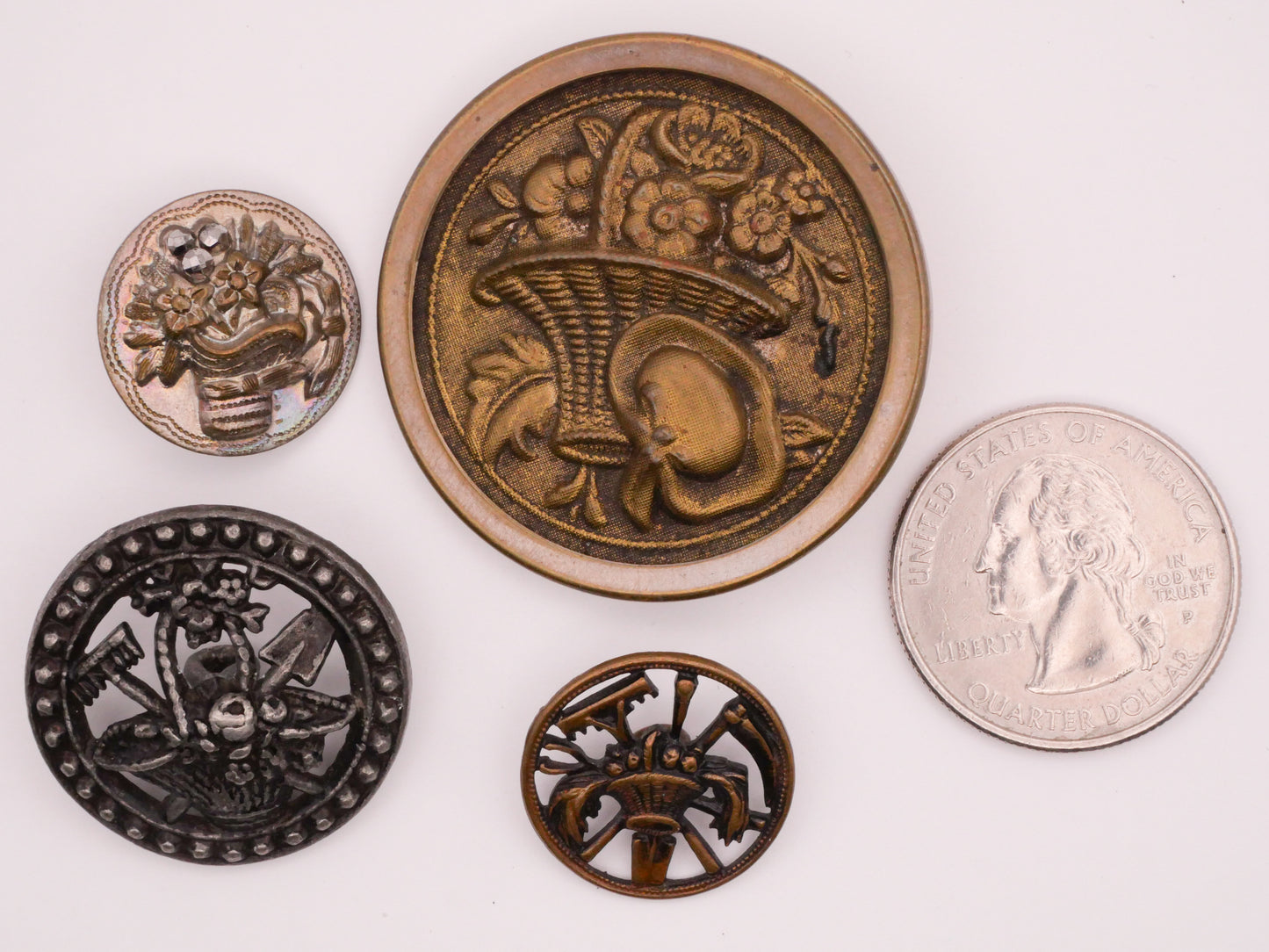 Flower Basket Bouquet Victorian Metal Button Various 18-39mm
