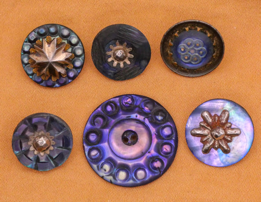 Blue Dyed Mother of Pearl Antique Button Various 12-19mm