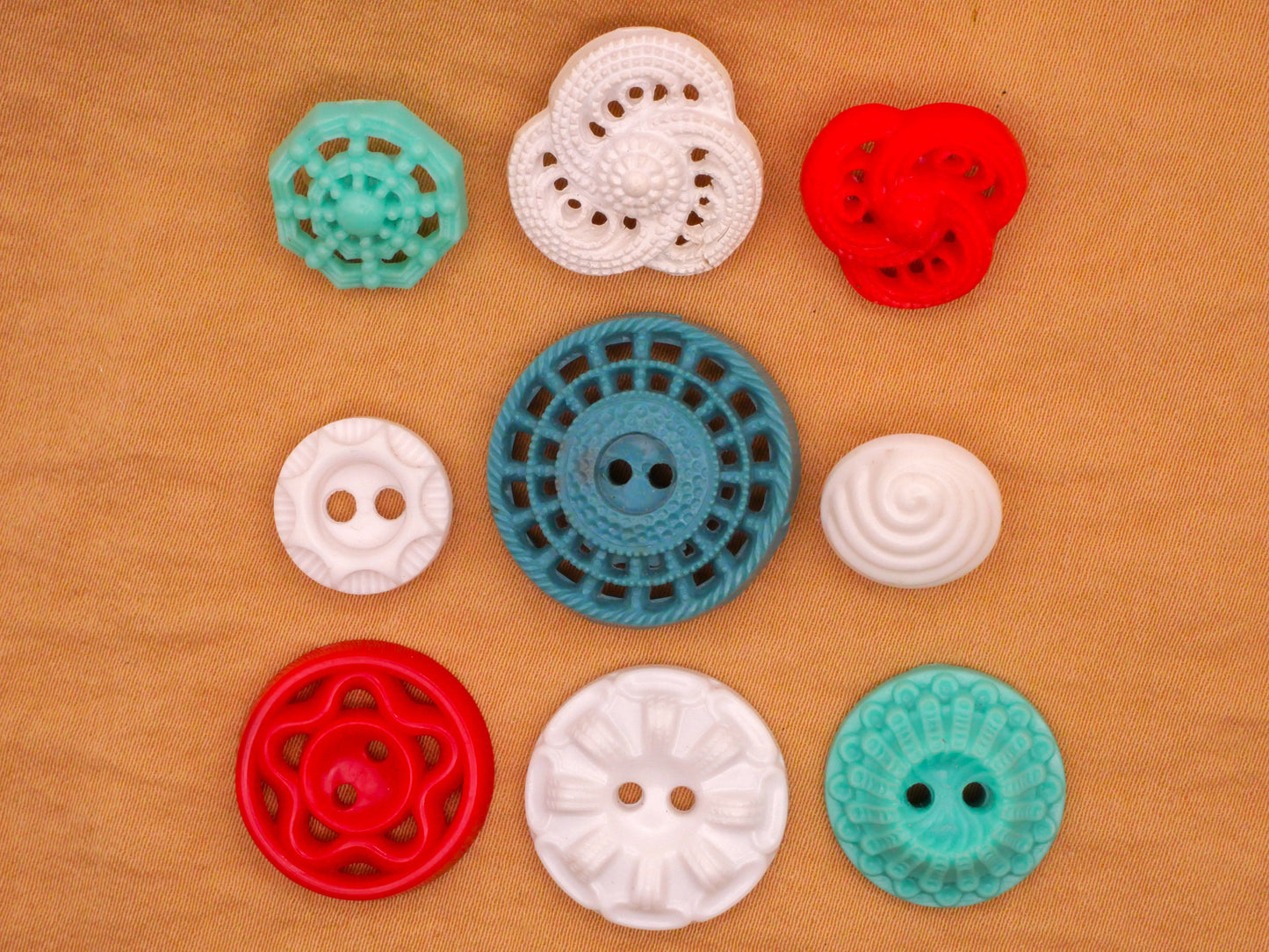 Housecoat Teal Red or White Vintage Plastic Button Various 13-22mm
