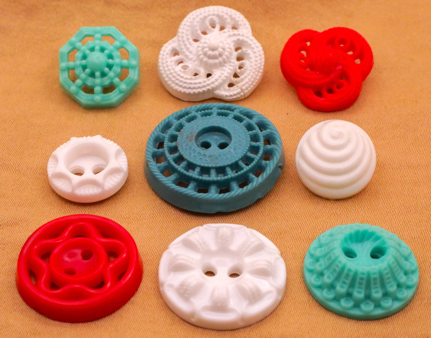 Housecoat Teal Red or White Vintage Plastic Button Various 13-22mm