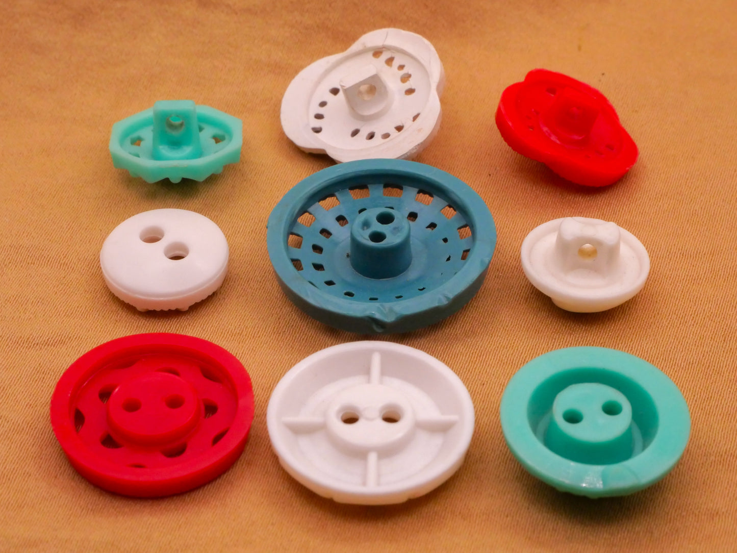 Housecoat Teal Red or White Vintage Plastic Button Various 13-22mm