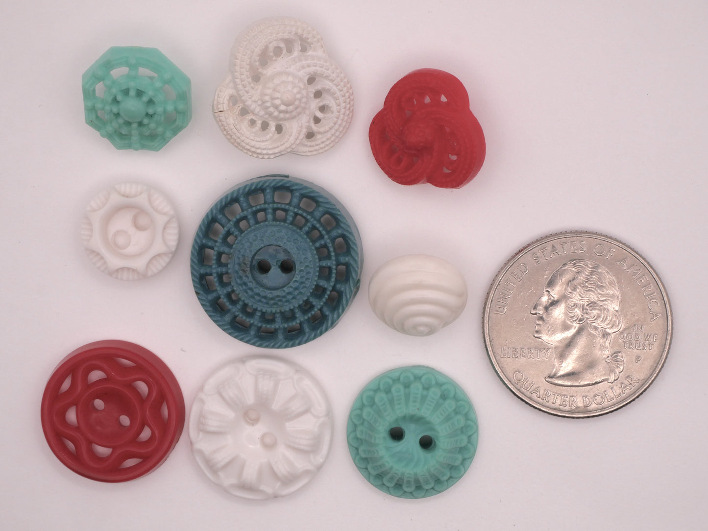 Housecoat Teal Red or White Vintage Plastic Button Various 13-22mm