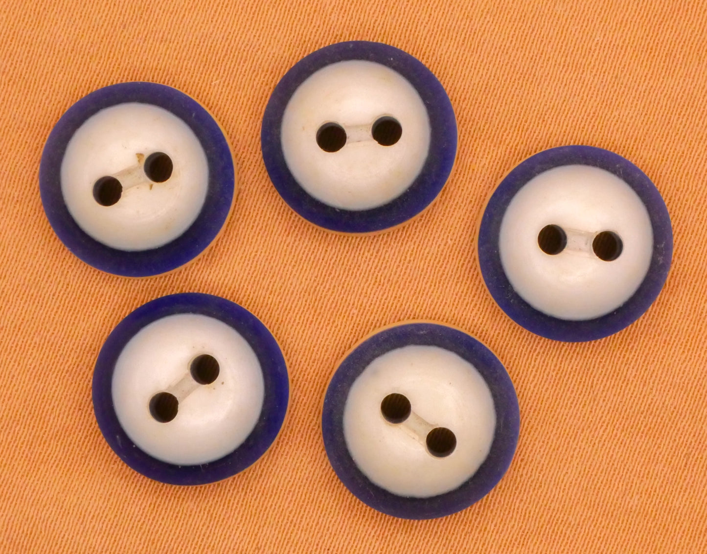 Laminated Layered Blue Ivory Vintage Plastic Set of Five Buttons 13mm