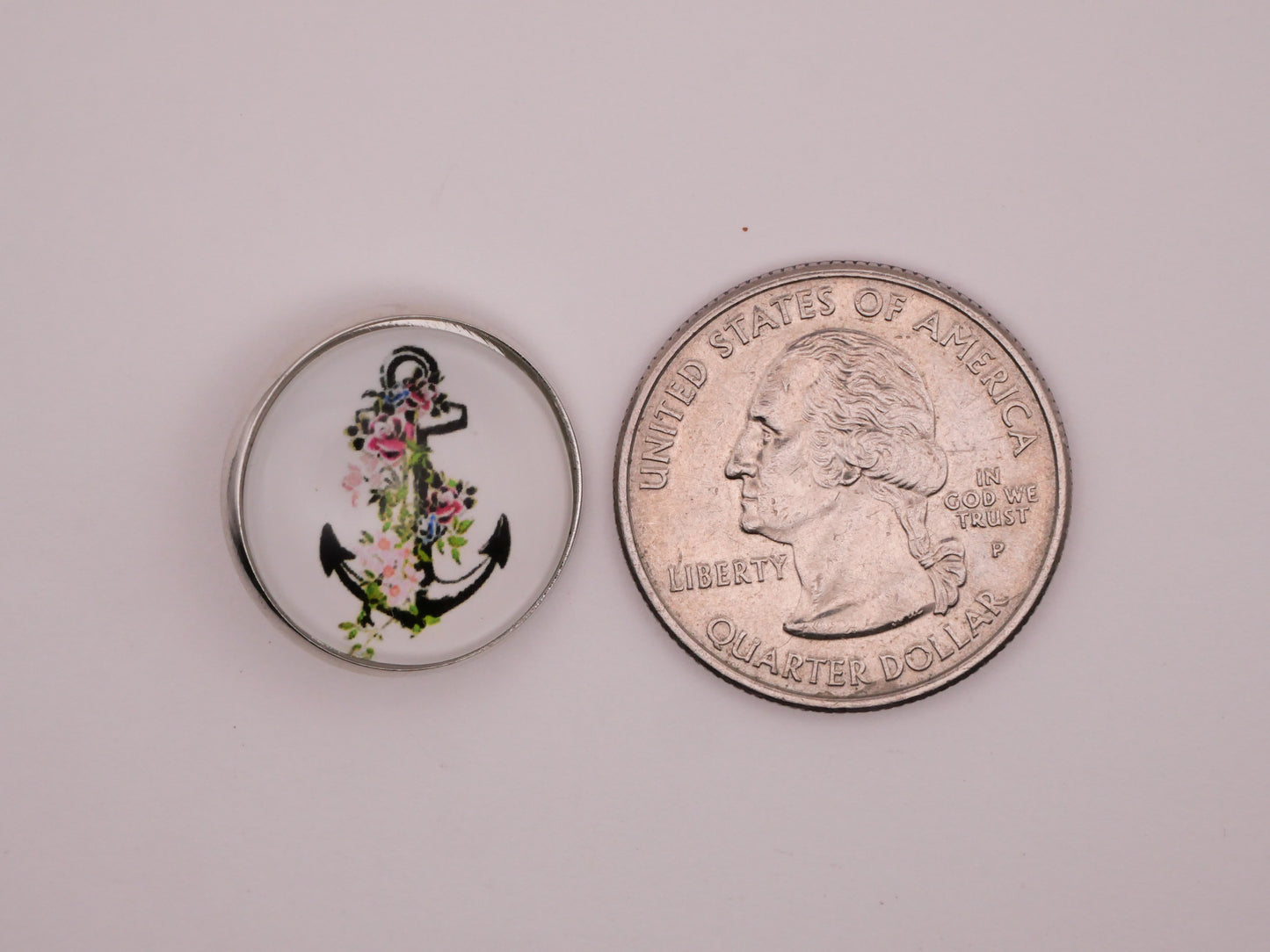 Anchor Flower Design Glass Silver Metal Set of Five Buttons Various 20mm