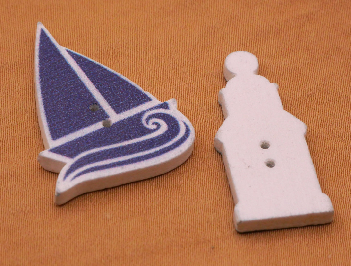 Coastal Nautical Theme Blue White Wood Assorted Set of Ten Buttons 13-30mm