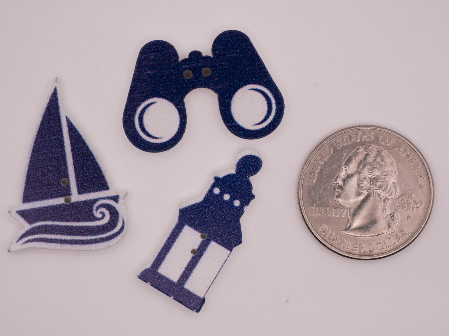 Coastal Nautical Theme Blue White Wood Assorted Set of Ten Buttons 13-30mm