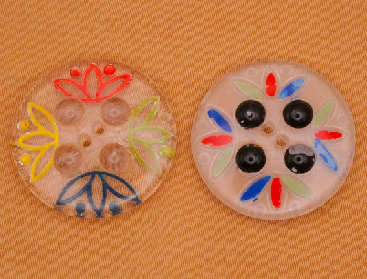 Foliage Leaf Reverse Painted Intaglio Vintage Glass Button Various 23mm